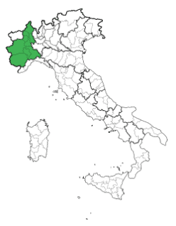 Map of Italy with Piemonte marked in green